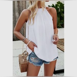 Tie Halter Ruched Sleeveless Loose Fit Top